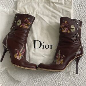Dior Romantic flowers embroidered CD heeled boots floral butterfly embellished